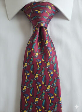 Vintage Bert Pulitzer red nautical sailing sail boat silk tie - 55"
